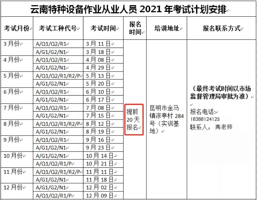 昆明市2021年7月份鍋爐G1證考試培訓時間